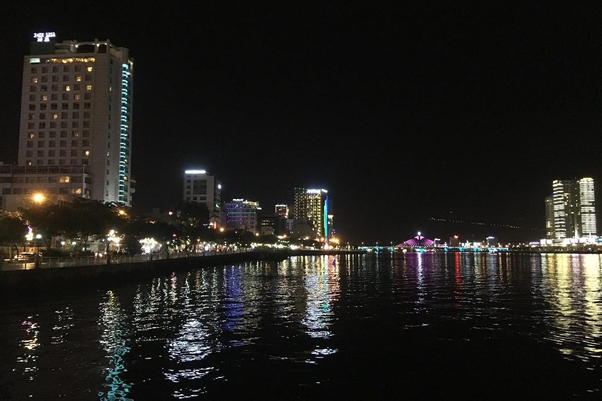 Han River at night in Da Nang with the city lights