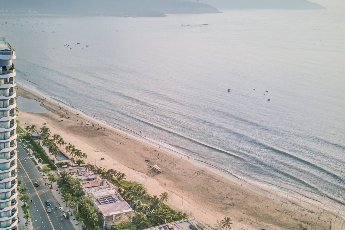 Aerial view of My Khe Beach beside Hilton Garden Inn Da Nang