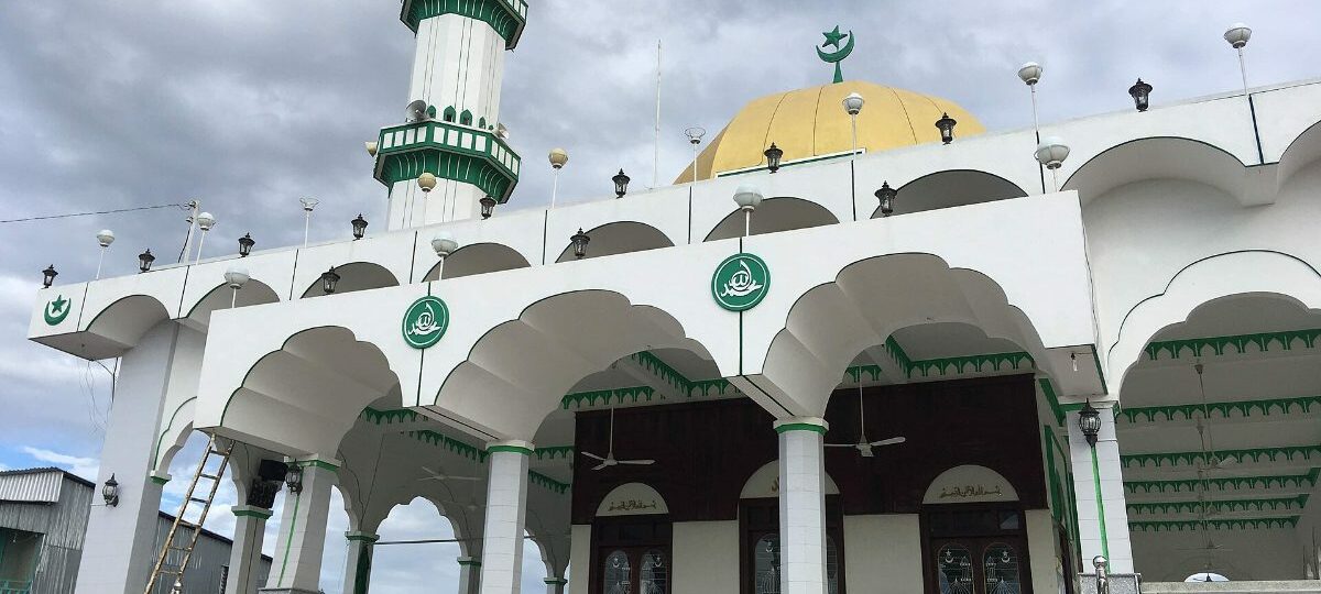 Cham Muslim mosque with white domes and minaret near Chau Doc, An Giang
