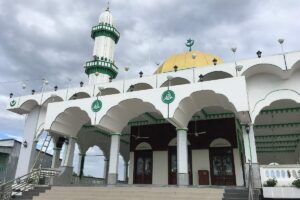 Cham Muslim mosque with white domes and minaret near Chau Doc, An Giang