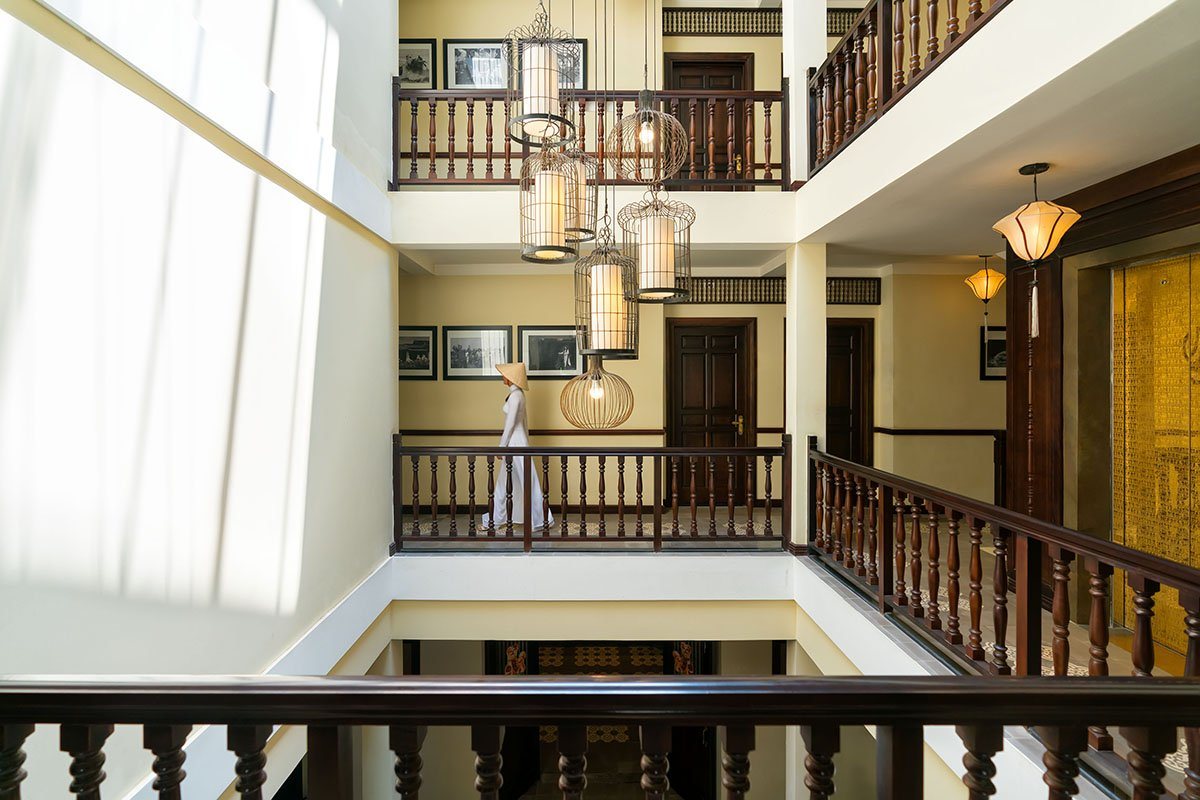 Heritage-style atrium and corridors at Little Hoi An