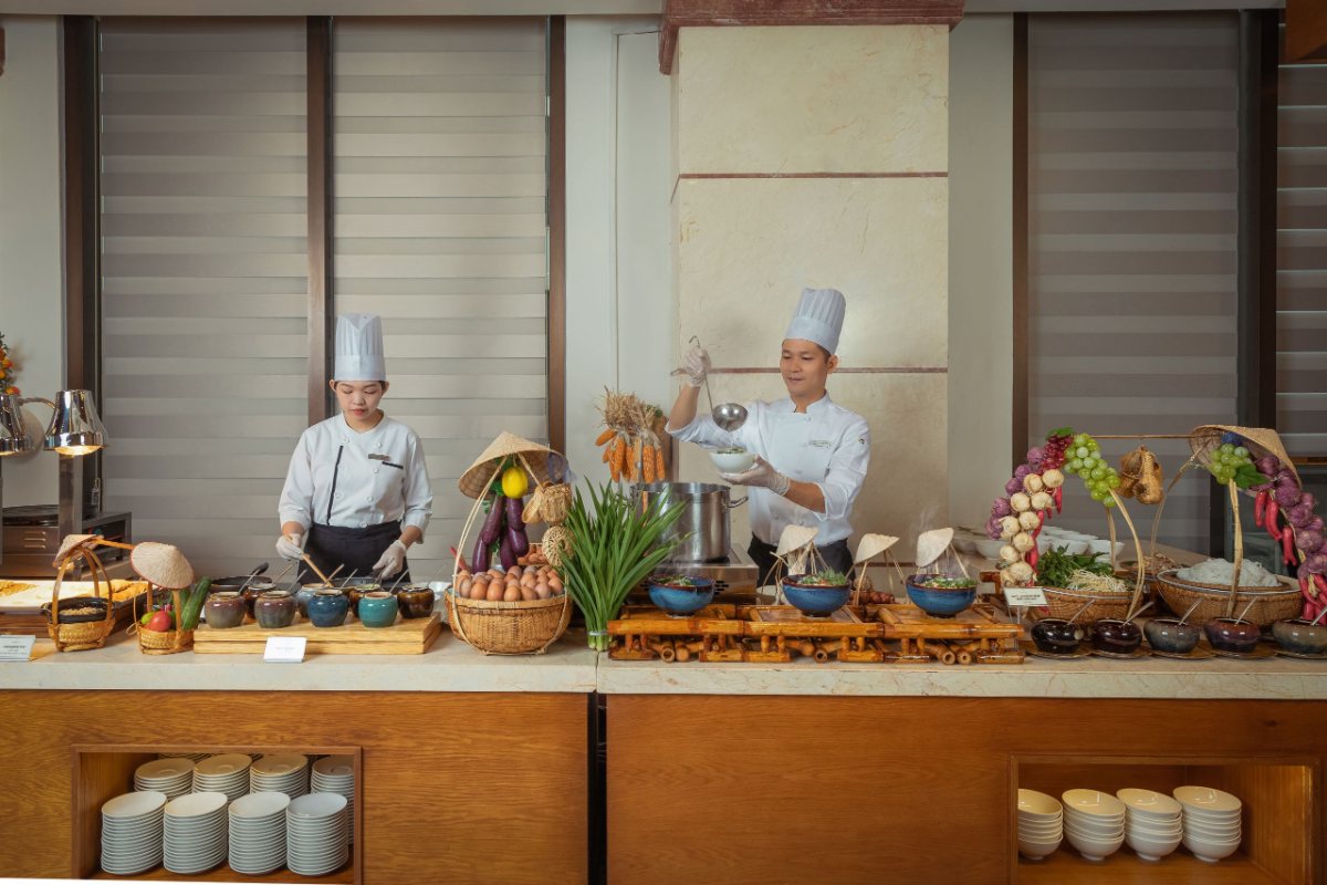 Breakfast buffet with live cooking at Mandila Beach Hotel