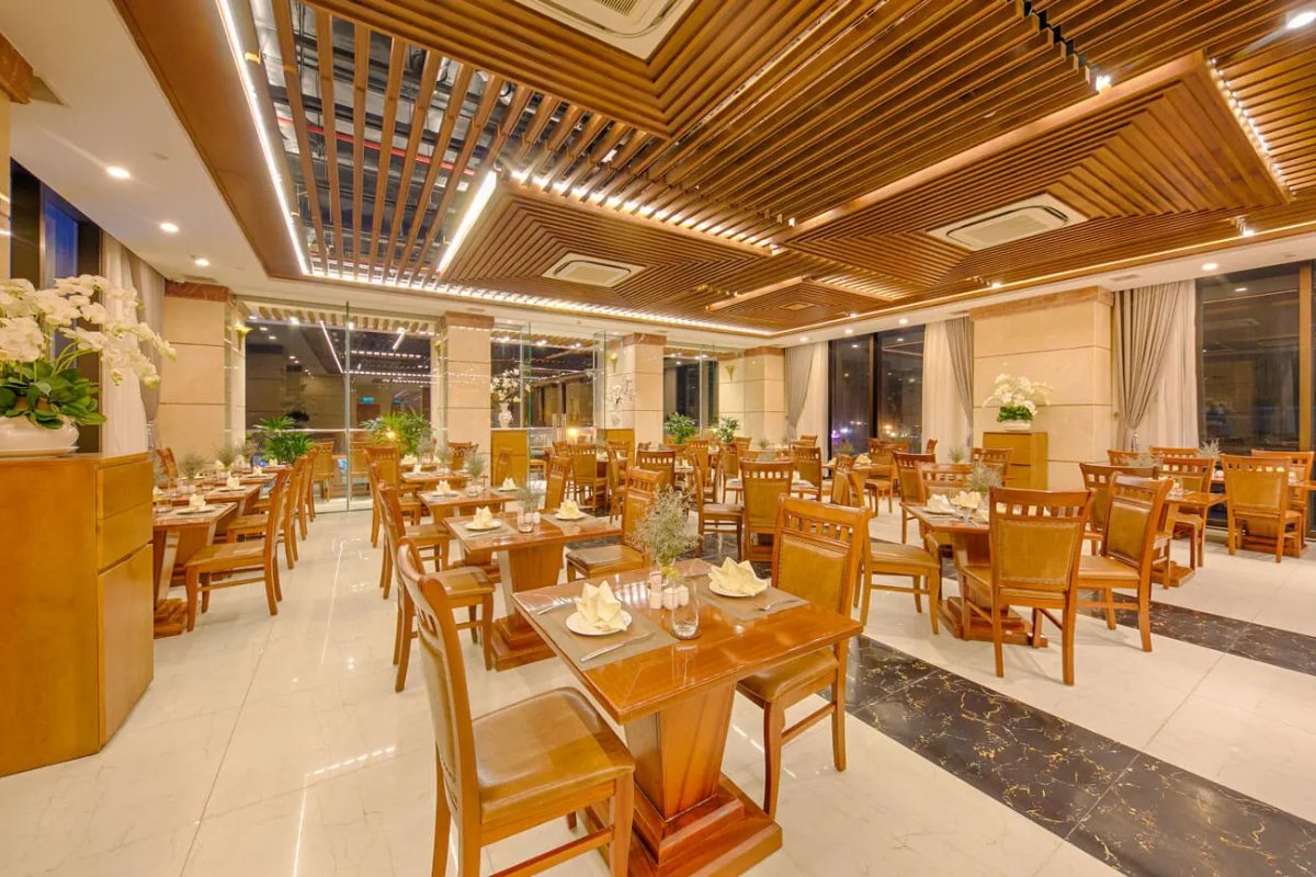 Restaurant tables at Mandila Beach Hotel