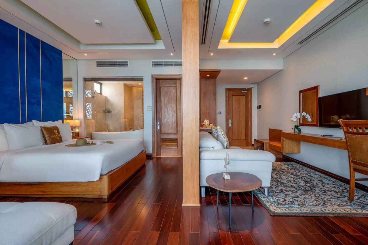 Suite bedroom at Mandila Beach Hotel