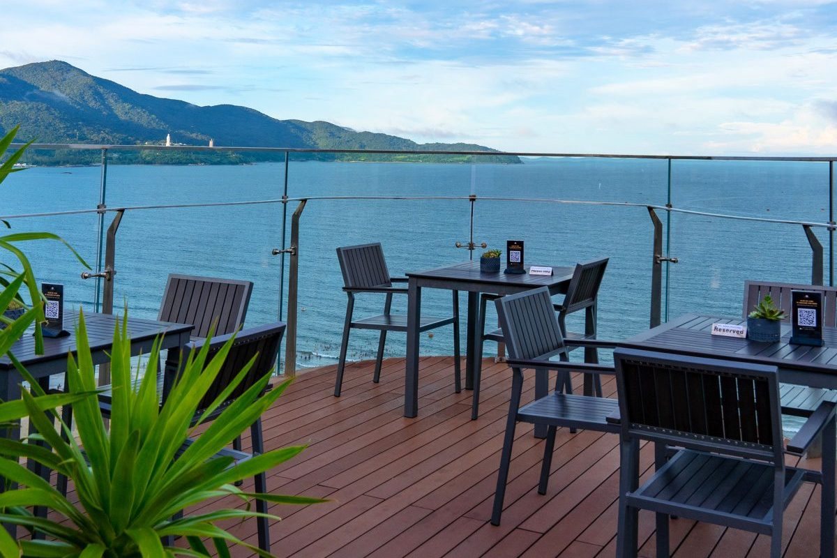 Terrace overlooking My Khe Beach and the Son Tra peninsula at Parosand Danang Hotel